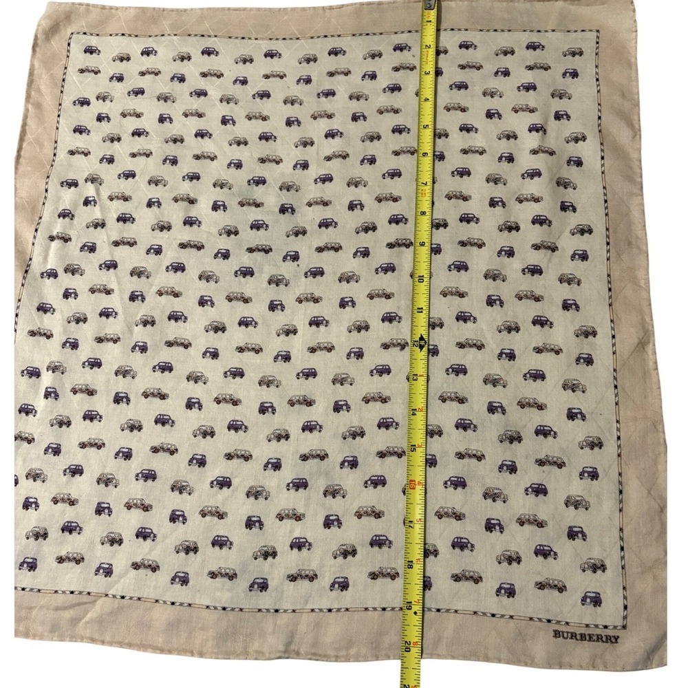 Burberry Cotton Square Scarf Cream Purple Vintage Car Novelty Print 20x20 - Picture 7 of 8